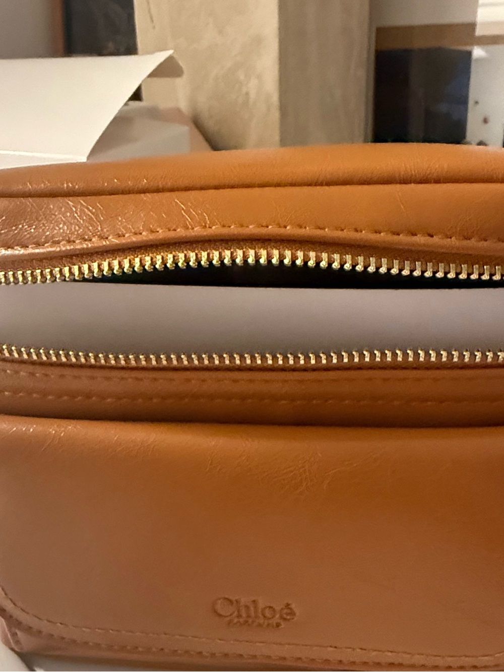 Chloé Cognac Faux Leather Toiletry Case with Front Pocket - Picture 5 of 6